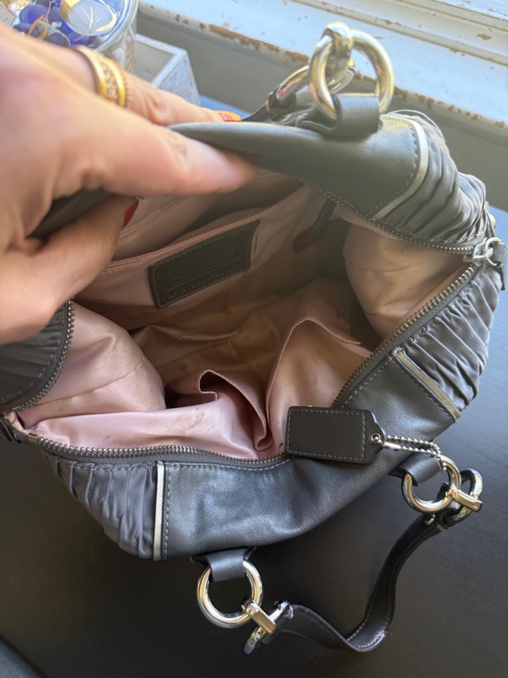Coach Gray Pleated Leather Crossbody Satchel - Coach - Picture 16 of 17